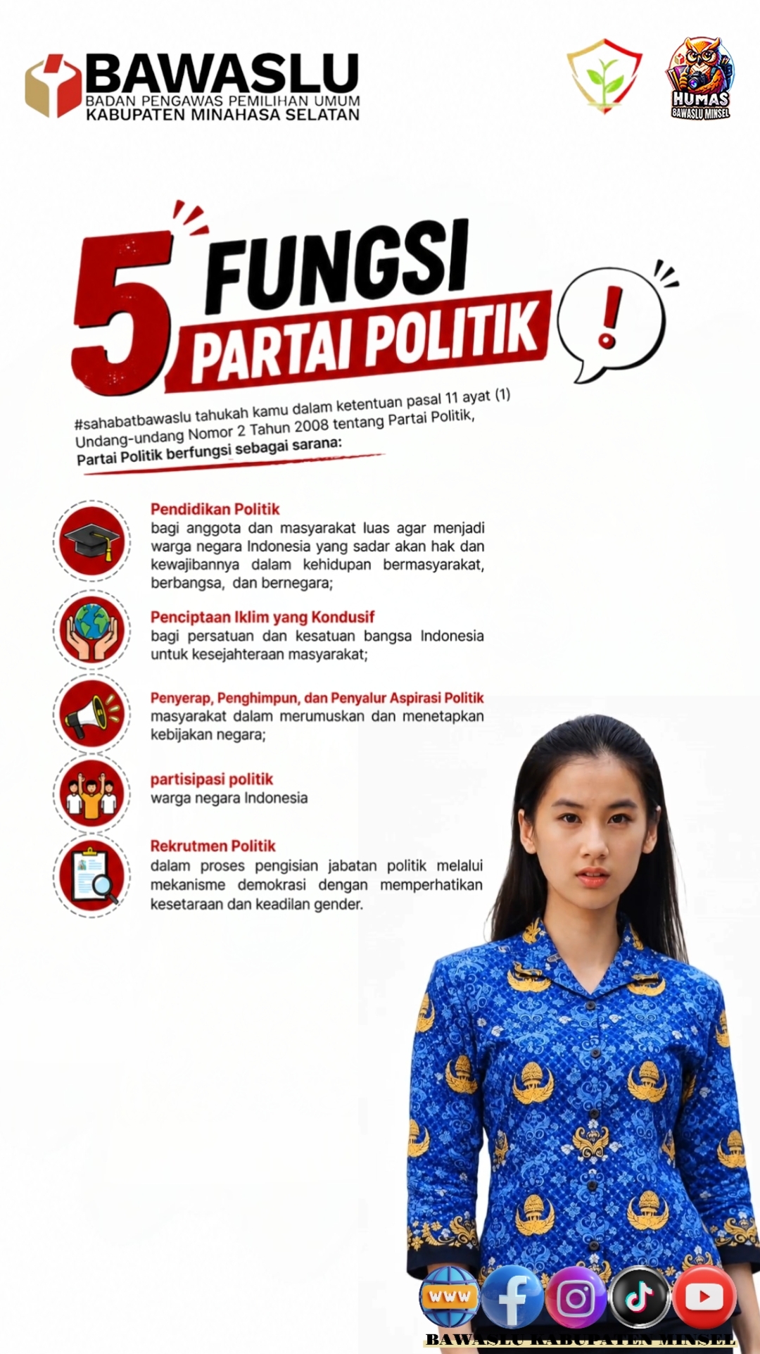 Bawaslu Kabupaten Minahasa Selatan Edukasi Masyarakat tentang 5 Fungsi Partai Politik Melalui Media Sosial