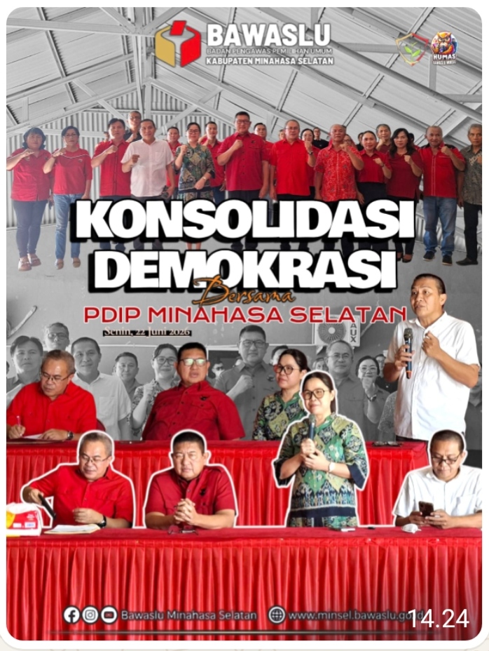 Bawaslu Minsel Laksanakan Konsolidasi Demokrasi dan Sosialisasi Bersama PDI Perjuangan Kabupaten Minahasa Selatan